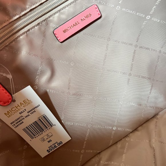 Michael Kors Gilly Large Drawstring Travel Tote Shoulder Bag Grapefruit Pink - Picture 7 of 10